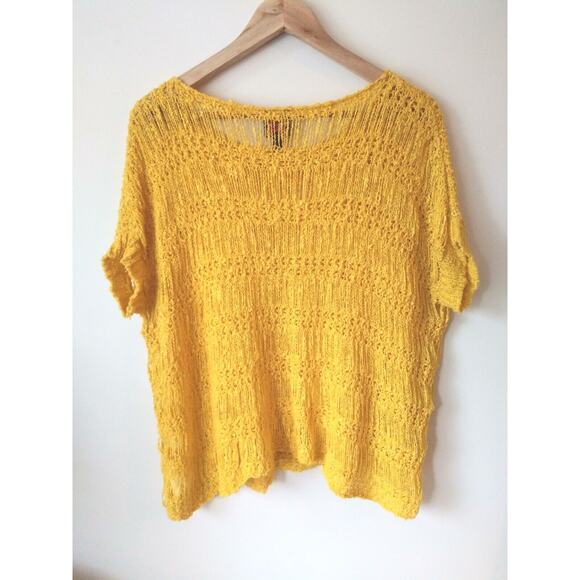 2b Bebe Womens M/L Loose Knit Sweater Top Bright Yellow Boxy Boho Artsy Y2K - Picture 5 of 11